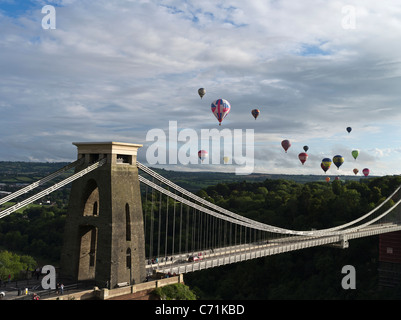 dh Bristol Balloon Fiesta CLIFTON BRISTOL Balloon festival hot air balloons flying above Clifton Suspension bridge uk Stock Photo