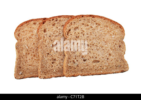 three whole wheat bread slices isolated on white Stock Photo