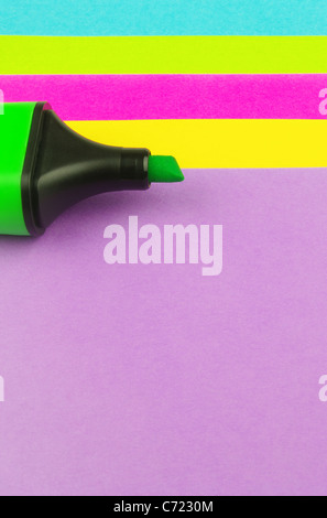 colour note paper and green marker Stock Photo