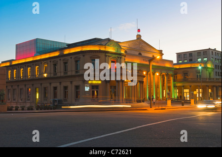 Teatro Solis (Solis Theater) at dusk, Plaza Independencia, Montevideo, Uruguay Stock Photo