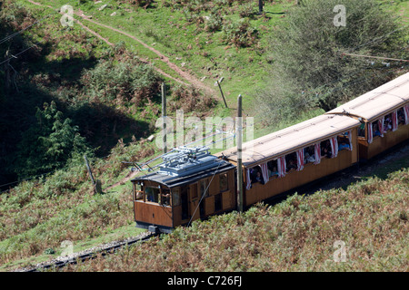 The tourist rack railway train of the Rhune (France). Le train touristique à crémaillère de la Rhune (France). Stock Photo