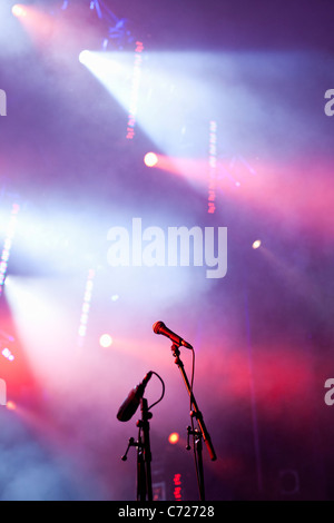 Canada,Quebec,Montreal, Montreal Jazz Festival, microphones and stage lights Stock Photo