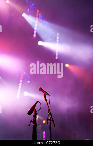 Canada,Quebec,Montreal, Montreal Jazz Festival, microphones and stage lights Stock Photo