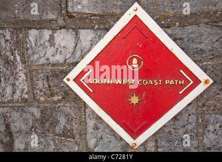 Board showing the route of the South West Coast Path at Plymouth, Devon UK Stock Photo