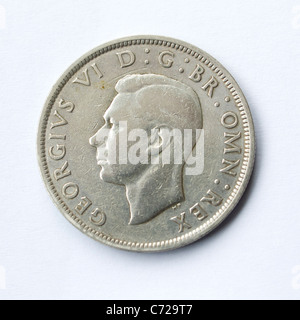Obverse or 'heads' side of a 1942 half crown coin 2/6d 30 old pence or 12.5 new pence Stock Photo