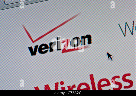 Close up of the Verizon logo as seen on its website. (Editorial use only: ­print, TV, e-book and editorial website). Stock Photo
