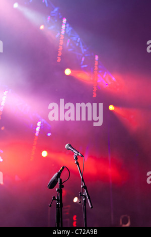 Canada, Quebec, Montreal, Montreal Jazz Festival, microphones and stage lights Stock Photo