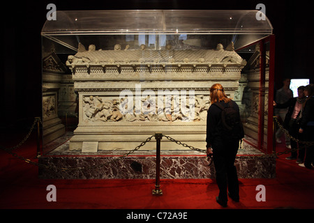 The Alexander the Great Sarcophagus from the Necropolis of Sidon, in the archaeological museum of Istanbul, Turkey Stock Photo