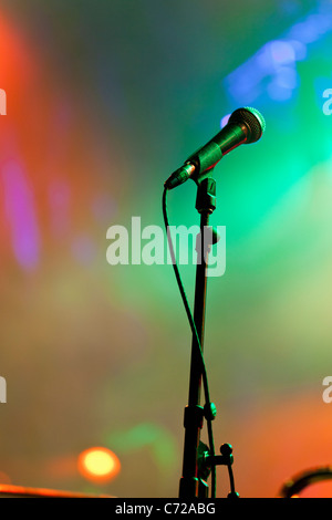 Canada,Quebec,Montreal, Montreal Jazz Festival, microphones and stage lights Stock Photo