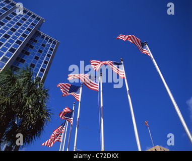 'Stars & Stripes' US flags, Downtown Los Angeles, Los Angeles, California, United States of America Stock Photo