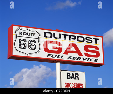 Gas station sign on Route 66, California, United States of America Stock Photo