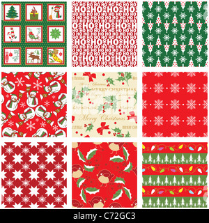 Collection of Seamless Xmas Patterns Stock Photo