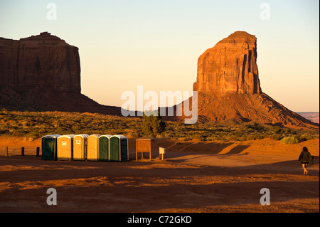 Sunrise in Monument valley near to Campsite and toilet area Arizona USA Stock Photo