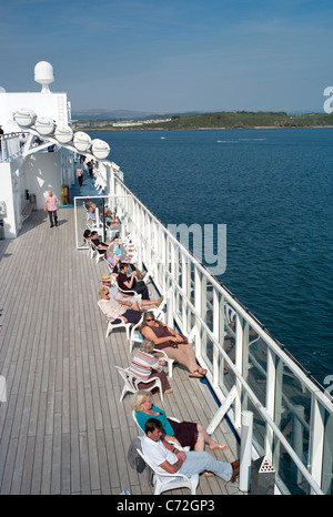 On the deck of Brittany Ferry Pont Aven leaving Plymouth. Stock Photo