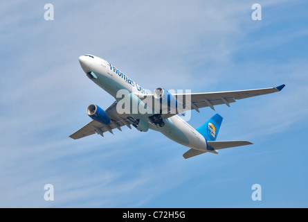 Thomas Cook Airbus A330 on takeoff from Gatwick Airport, Sussex, England Stock Photo