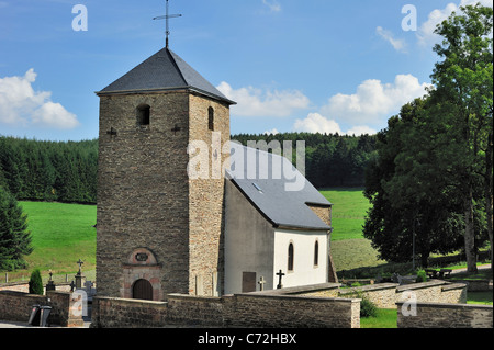 The church of Rindschleiden / Randschleid, with its frescoes from the 15th and 16th century, smallest village in Luxembourg Stock Photo