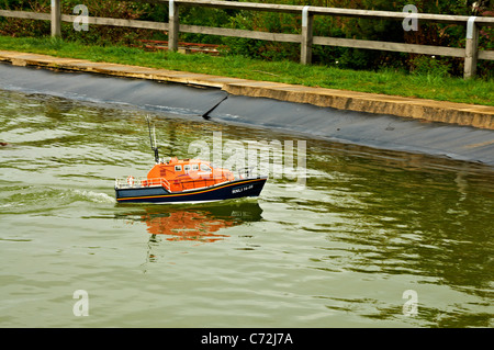 Model Tamar Lifeboat on Southport boating lake. Stock Photo