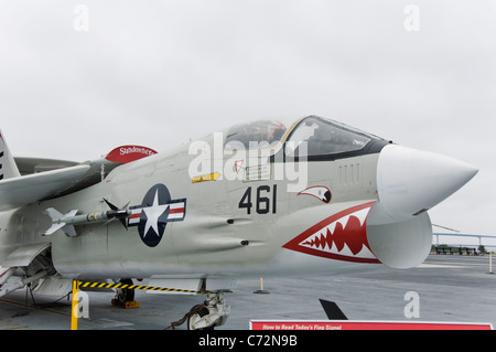 F8 Crusader Airplane USS Midway San Diego California Stock Photo