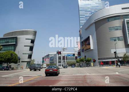 Staples Center and Nokia Plaza Los Angeles California the area where the Farmers Field football stadium is slated to be built Stock Photo