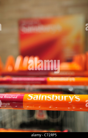 Sainsbury's Shopping Trollies. Stock Photo