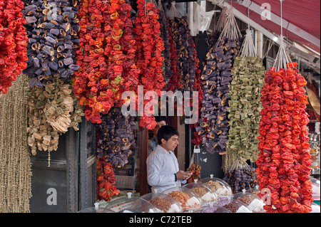 Dried vegetables on stalks, Gaziantep Bazaar Turkey Stock Photo