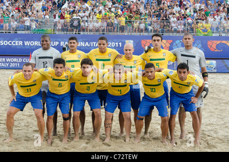 Brazil team group line-up for the Beach Soccer : FIFA Beach Soccer World Cup Ravenna-Italy 2011. Stock Photo