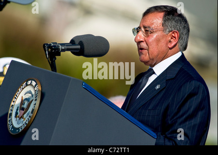 Defense Secretary Leon E. Panetta delivers remarks at the Pentagon 9/11 observance ceremony honoring the 184 victims killed. Stock Photo