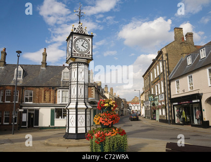 Downham Market Norfolk England UK Looking across Town Square to 1878 Clock Tower Stock Photo