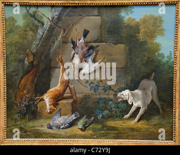 Dog Guarding Dead Game, 1753, by Jean Baptiste Oudry Stock Photo