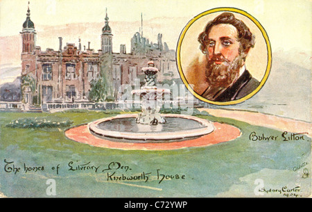 Picture postcard by artist Sydney Carter  of Bulwer Lytton in the series Homes of Literary Men Stock Photo