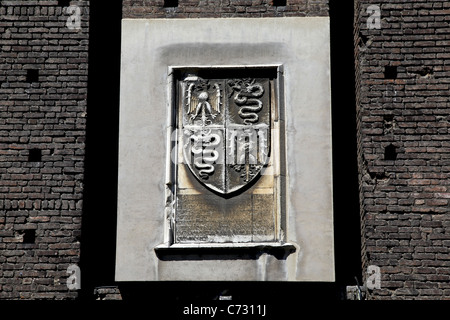 Sforza family Coat of Arms on one of the Sforza Castle (Castello Sforzesco) walls Stock Photo