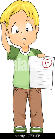 Illustration of a Kid Holding a Test Paper with a Failing Grade Stock Photo
