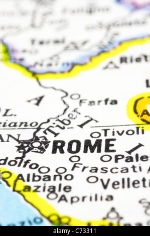 A close up of Rome on Map, city of Italy Stock Photo