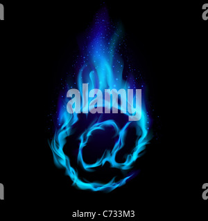 Abstract symbol of AT. Blue Flame-simulated on black background. Stock Photo