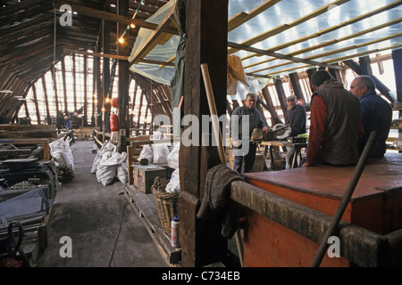Carpenters and roof workers restoring the church roof framework of Saint Eustache, Paris, France, Europe Stock Photo
