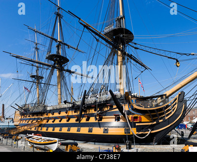 Lord Nelson's flagship HMS Victory in Portsmouth Historic Dockyard, Portsmouth, Hampshire, England, UK Stock Photo