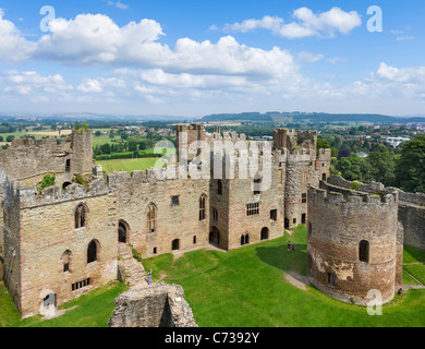 Ruins of Ludlow Castle and a view out over the Shropshire countryside, Ludlow, Shropshire, England, UK Stock Photo