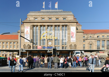 Pedestrians at the main station in Leipzig, Saxony, Germany, Europe Stock Photo