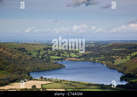 Loweswater and the Solway Firth, and Dumfries & Galloway, Scotland, as seen from Mellbreak, Lake District National Park, Cumbria Stock Photo