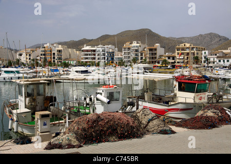 Harbour and quayside of Port de Pollenca in Mallorca Stock Photo