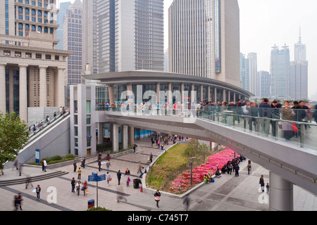 People on an elevated walkway, Century Avenue, Pudong, Shanghai, China Stock Photo