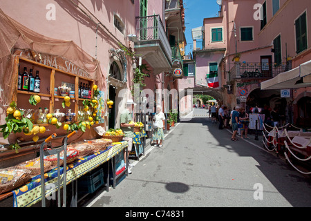 Lemon shop at old town of Monterosso al Mare, Cinque Terre, Unesco World Heritage site, Liguria di Levante, Italy, Mediterranean sea, Europe Stock Photo