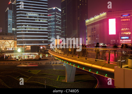 People on an elevated walkway, Century Avenue, Pudong, Shanghai, China Stock Photo