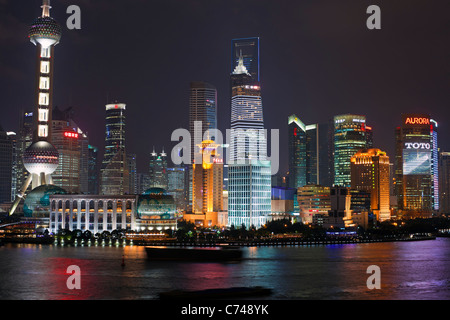 Pudong skyline (elevated view across Huangpu River from the Bund), Shanghai, China Stock Photo