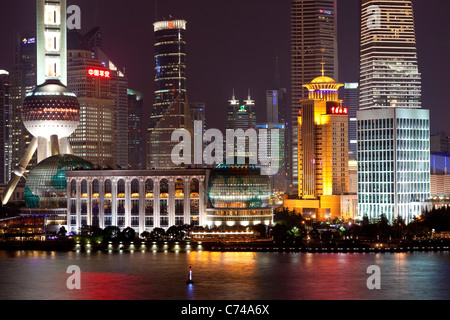 New Pudong skyline, looking across the Huangpu River from the Bund, Shanghai, China Stock Photo