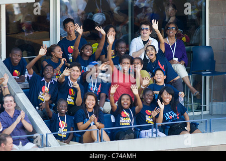 First Lady Michelle Obama with Billy Jean King an USTA 10 and Under Tennis Kids at the 2011 US Open Tennis Championships. Stock Photo