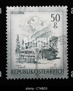 Republic of Austria Postage Stamp close up in black background Stock Photo