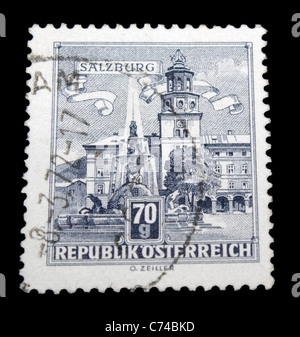 Republic of Austria Postage Stamp close up in black background Stock Photo