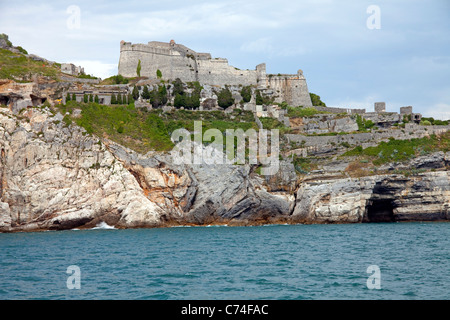 Castello Doria, fortress at fishing village Porto Venere, province La Spezia, Liguria di Levante, Italy, Mediterranean sea, Europe Stock Photo