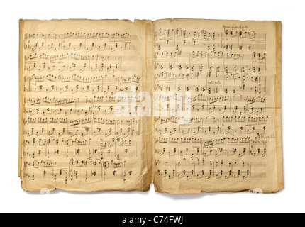 Old Note Style The studio photo of old handwritten misicial notes on white background ...